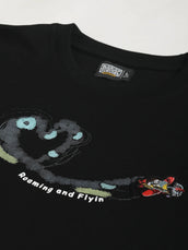 Embroidery Jet Black Half Sleeve T-Shirt