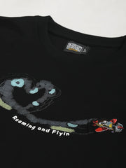 Embroidery Jet Black Half Sleeve T-Shirt