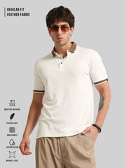 Contrast Collar Cream Half Sleeve Polo T-Shirt