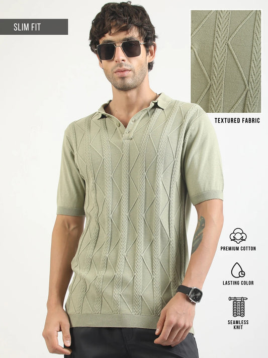Everest Braid Flatknit Cotton Polo T-Shirt – Pista Green