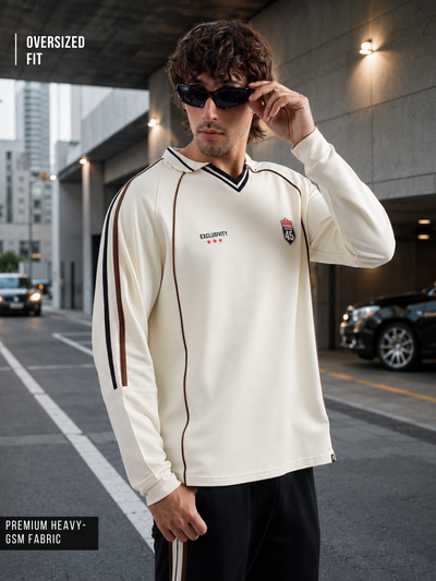 Route 45 Cream Full Sleeve Polo T-Shirt