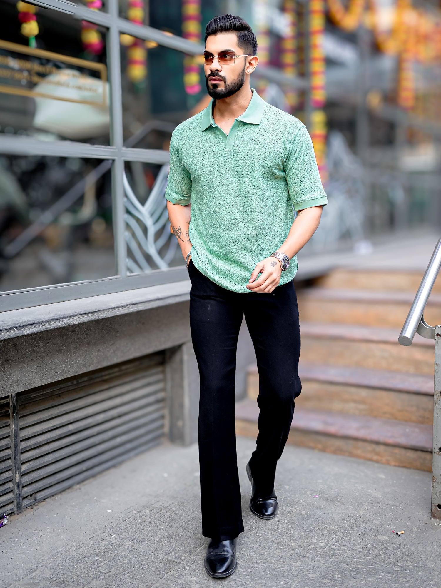 Croshia Knit Berly Green Polo T-Shirt