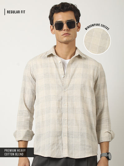 Beige Windowpane Check Shirt