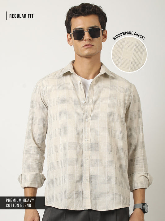 Beige Windowpane Check Shirt