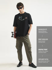 Embroidery Jet Black Half Sleeve T-Shirt