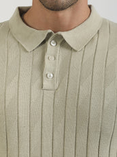 Willow Weave Biscuit Flatknit Cotton Half Sleeve Polo T-Shirt