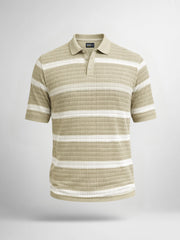 Sheer FlatKnit Cotton Beige Half Sleeve Polo T-Shirt