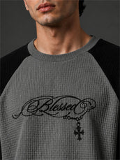 Blessed Light Grey Waffle Full Sleeve T-Shirt