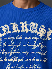 Wordings Royal Blue Waffle Full Sleeve T-Shirt