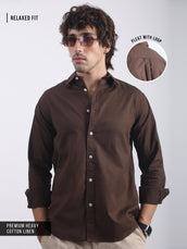 Cotton Linen Dark Brown Full Sleeve Shirt