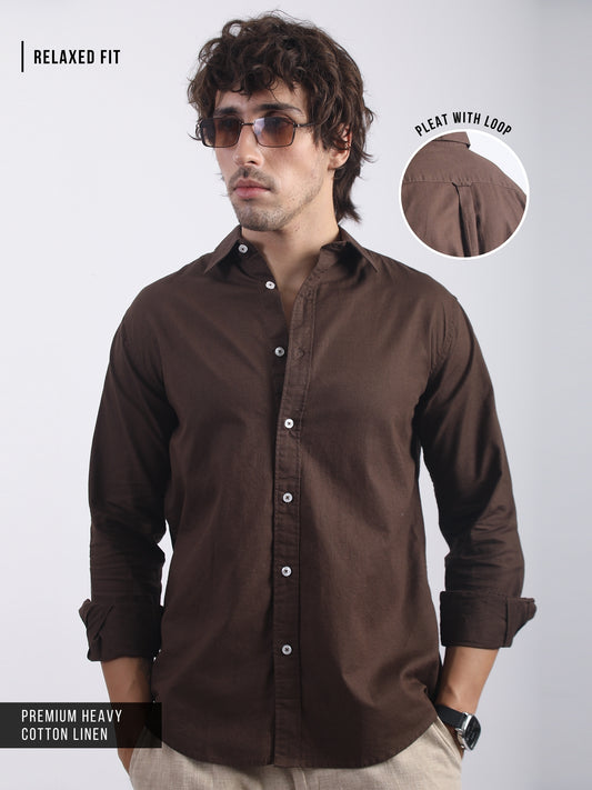 Cotton Linen Dark Brown Full Sleeve Shirt