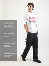 Don't Care White, Pink Half Sleeve T-Shirt