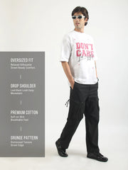 Don't Care White, Pink Half Sleeve T-Shirt