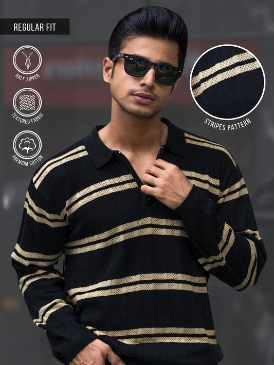 Sterling Black Full Sleeve Polo T-Shirt