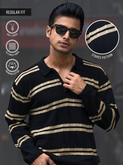 Sterling Black Full Sleeve Polo T-Shirt