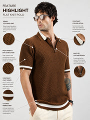 Terra Cotta Cotton Flatknit Brown Half Sleeve Polo T-Shirt