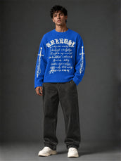 Wordings Royal Blue Waffle Full Sleeve T-Shirt