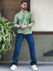 Rugged Acid Wash Hunter Green Full Sleeve Sweatshirt