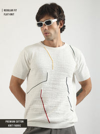 Linear Ripple White FlatKnit Half Sleeve T-Shirt