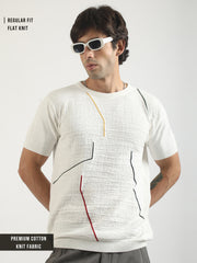 Linear Ripple White FlatKnit Half Sleeve T-Shirt