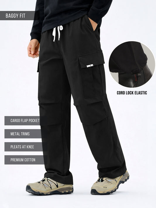 Twin Fold Pocket Black Baggy Fit Cargo