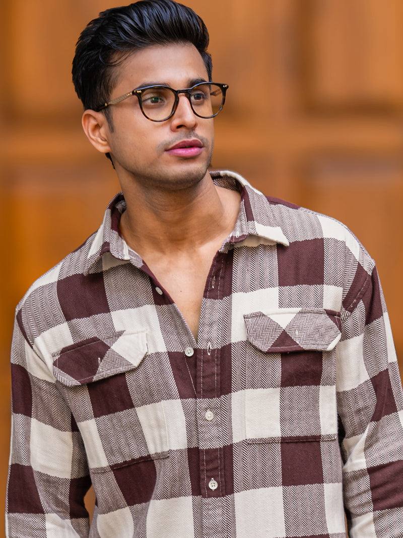 Herringbone Maroon Full Sleeve Shirt
