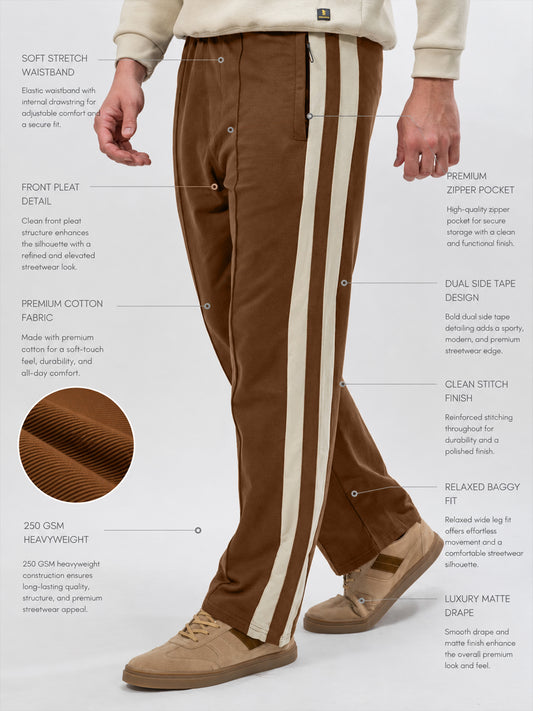 Pleat Dualtape Brown Trackpant