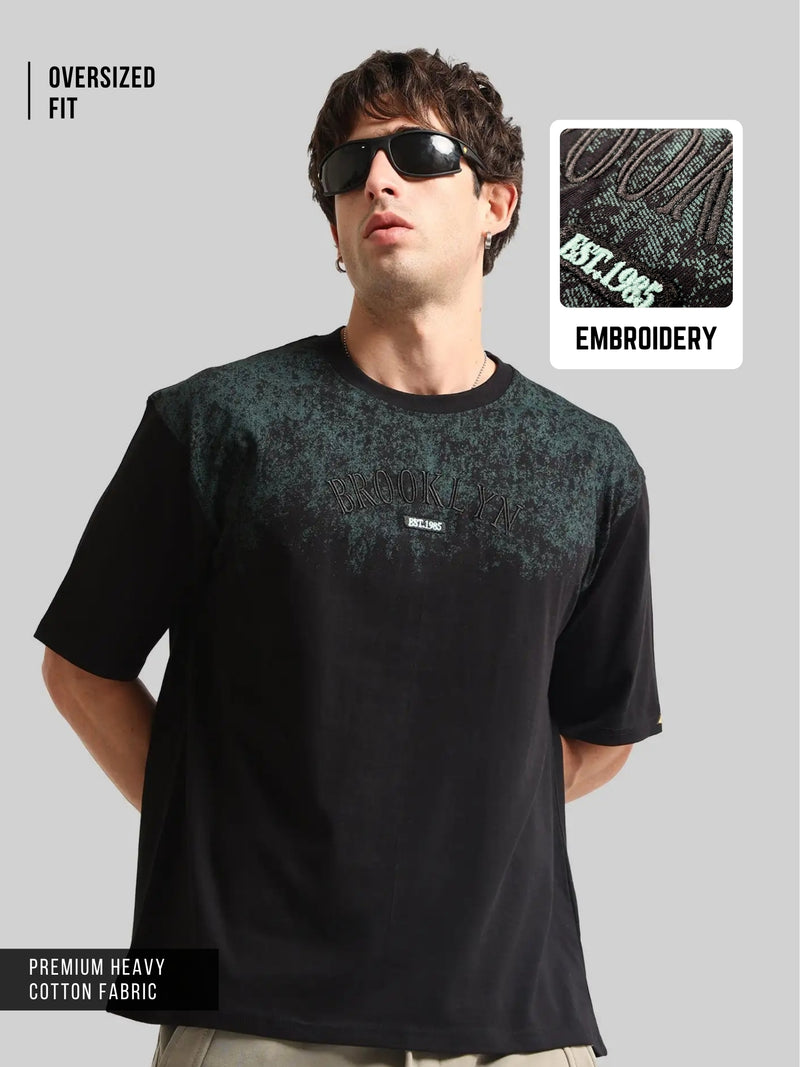 Brooklyn Embroidery Black Half Sleeve T-Shirt