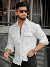 Elliot Cargo Knit White Lycra Full Sleeve Shirt