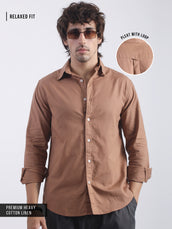 Cotton Linen Mocha Brown Full Sleeve Shirt