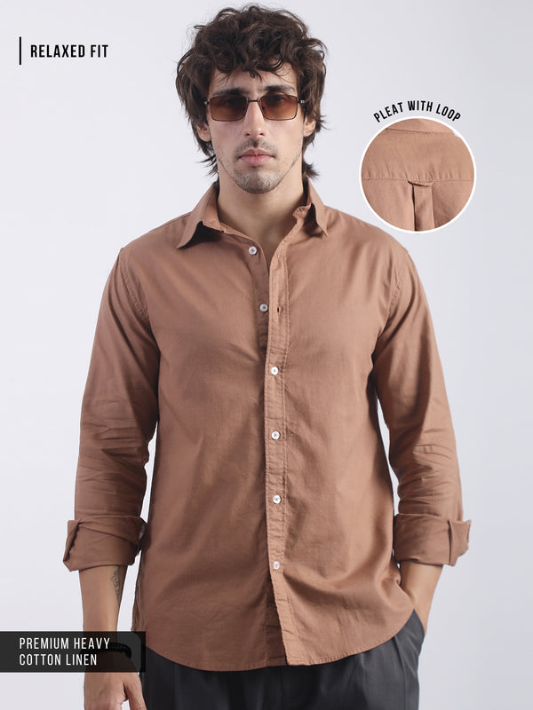 Brown full sleeve cotton linen mocha shirt for men - view 2