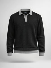 FlatKnit Wave Black Full Sleeve Polo T-Shirt
