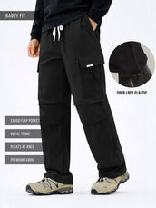 Twin Fold Pocket Black Baggy Fit Cargo
