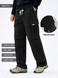 Twin Fold Pocket Black Baggy Fit Cargo