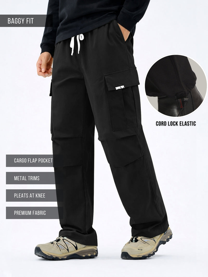 Twin Fold Pocket Black Baggy Fit Cargo
