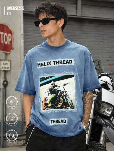 AcidWash Helix Denim Blue Half Sleeve T-Shirt