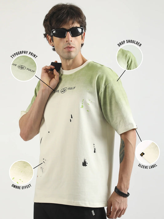 Life Fully Green, Cream Half Sleeve T-Shirt