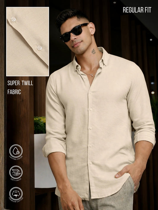 Super Twill Beige Full Sleeve Shirt