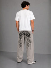 Gothic Letter Print Beach Sand Barrel Fit Pant