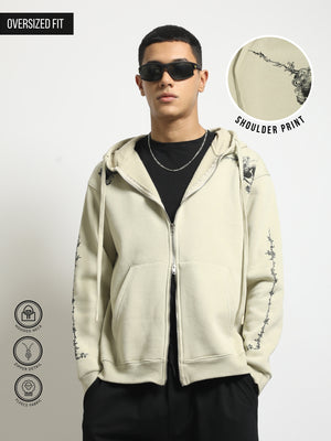Dual Zipper Cream Full Sleeve Sweatshirt