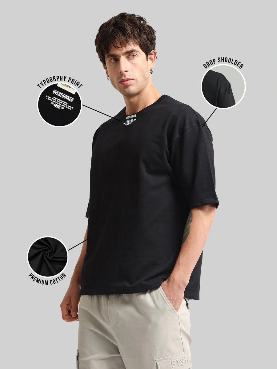 Overthinker Black Half Sleeve T-Shirt