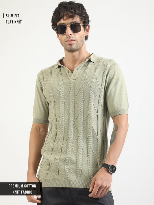 Everest Braid Flatknit Cotton Polo T-Shirt – Pista Green