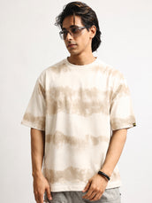 Grunge Print Cream Half Sleeve T-Shirt