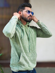 Rugged Acid Wash Hunter Green Hooded Full Sleeve Sweatshirt