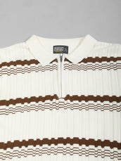 Dimensional Flatknit Cotton White & Brown Half Sleeve Polo T-Shirt