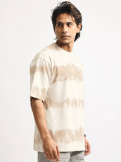 Grunge Print Cream Half Sleeve T-Shirt