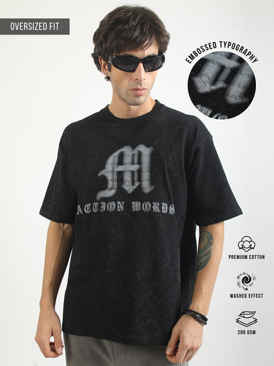 Action Words Black Half Sleeve T-Shirt