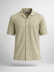 Angular Knit Beige Half Sleeve Shirt