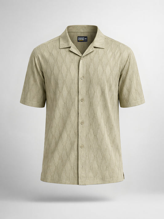 Angular Knit Beige Half Sleeve Shirt