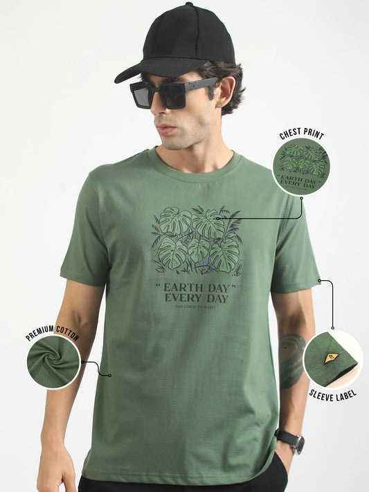Earth Day Hunter Green Half Sleeve T-Shirt
